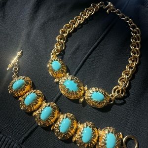 FENDI Gold Plated Turquoise stone Necklace & Bracelet Set.
